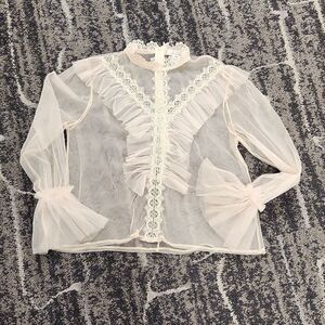 L.I.F.E Victorian Lace Trimmed Ruffle Mesh Blouse XL